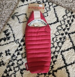 PUFFIN Red Cream Puffer Jacket Wine Bottle Sleeve Jacket Funny Gift Idea